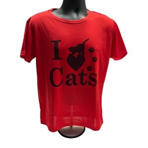 I Love Cats Heart Red Shirt - Woman Large